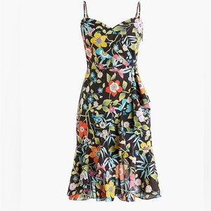 J. Crew Liberty Pavilion Black Floral Ruffle Tropical Midi Dress 4 NWT
